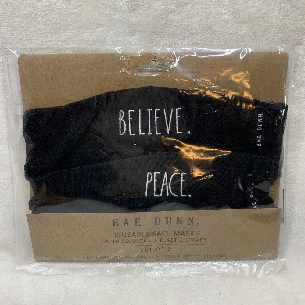 Rae Dunn Face Masks Black SET OF‎ 2 Cotton Reusable NEW 